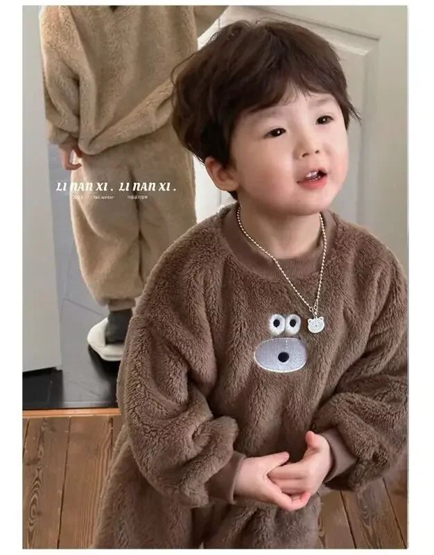 Korea Toddler Girls  Cute Sweatshirt Suits Warm Hoodies+Pants 2pcs Sets Children Boys Outfits Winter