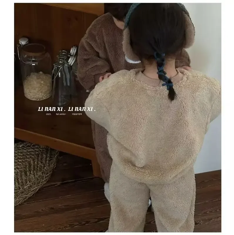 Korea Toddler Girls  Cute Sweatshirt Suits Warm Hoodies+Pants 2pcs Sets Children Boys Outfits Winter