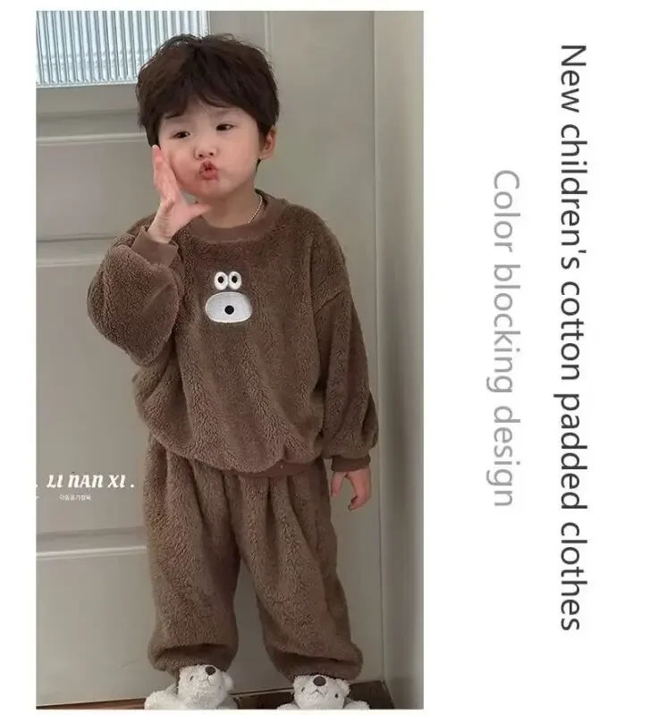 Korea Toddler Girls  Cute Sweatshirt Suits Warm Hoodies+Pants 2pcs Sets Children Boys Outfits Winter