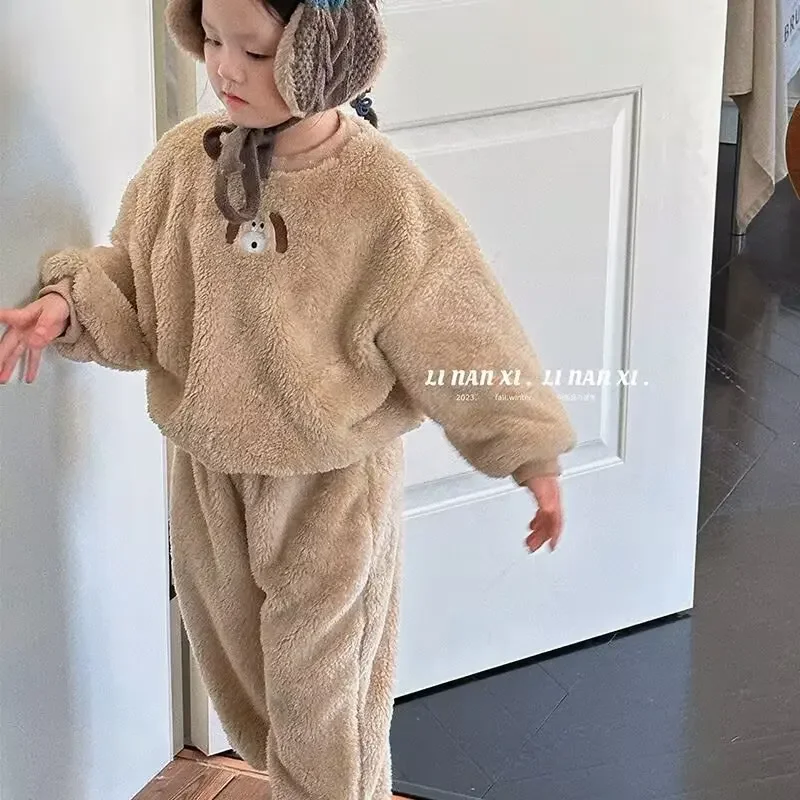 Korea Toddler Girls  Cute Sweatshirt Suits Warm Hoodies+Pants 2pcs Sets Children Boys Outfits Winter