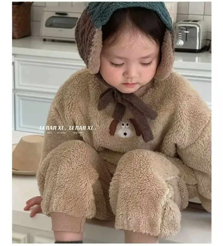 Korea Toddler Girls  Cute Sweatshirt Suits Warm Hoodies+Pants 2pcs Sets Children Boys Outfits Winter