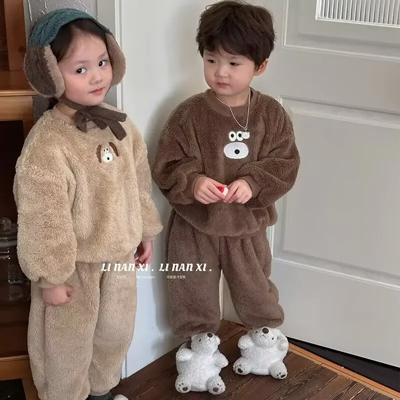 Korea Toddler Girls  Cute Sweatshirt Suits Warm Hoodies+Pants 2pcs Sets Children Boys Outfits Winter