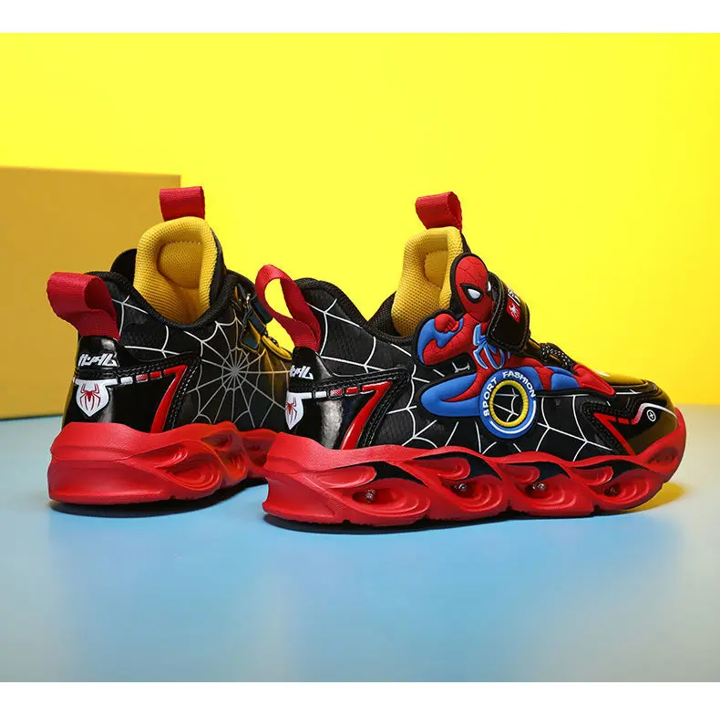 Disney Boys Shoes LED Lights Cartoon Autumn Children's Sports Shoes Leather Non-slip Children's Running Shoes Sneaker Size 25-35