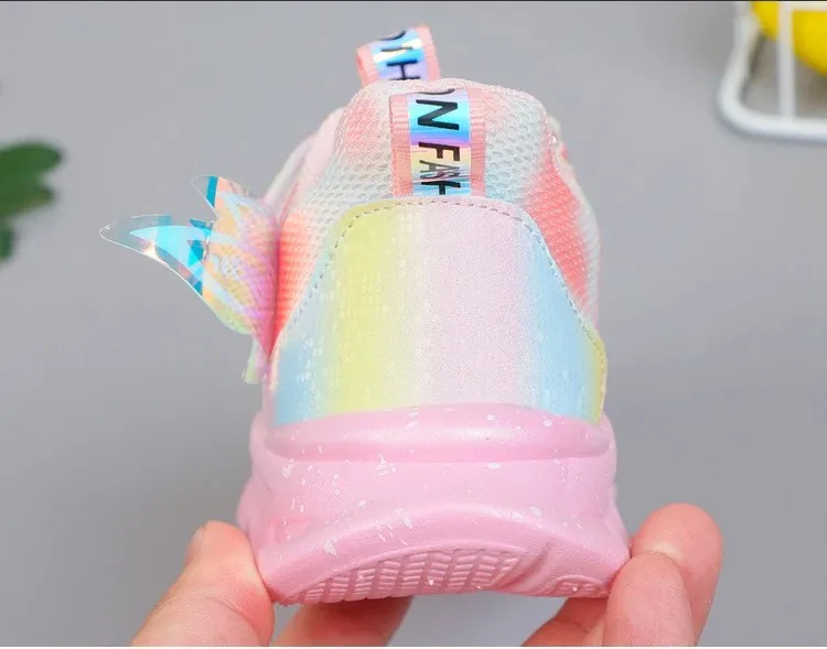 Disney Girls' Casual Shoes Led Lights Mesh Breathable Children's Sports  Princess Elsa Pink Purple Shoes Sneakers Size 22-35