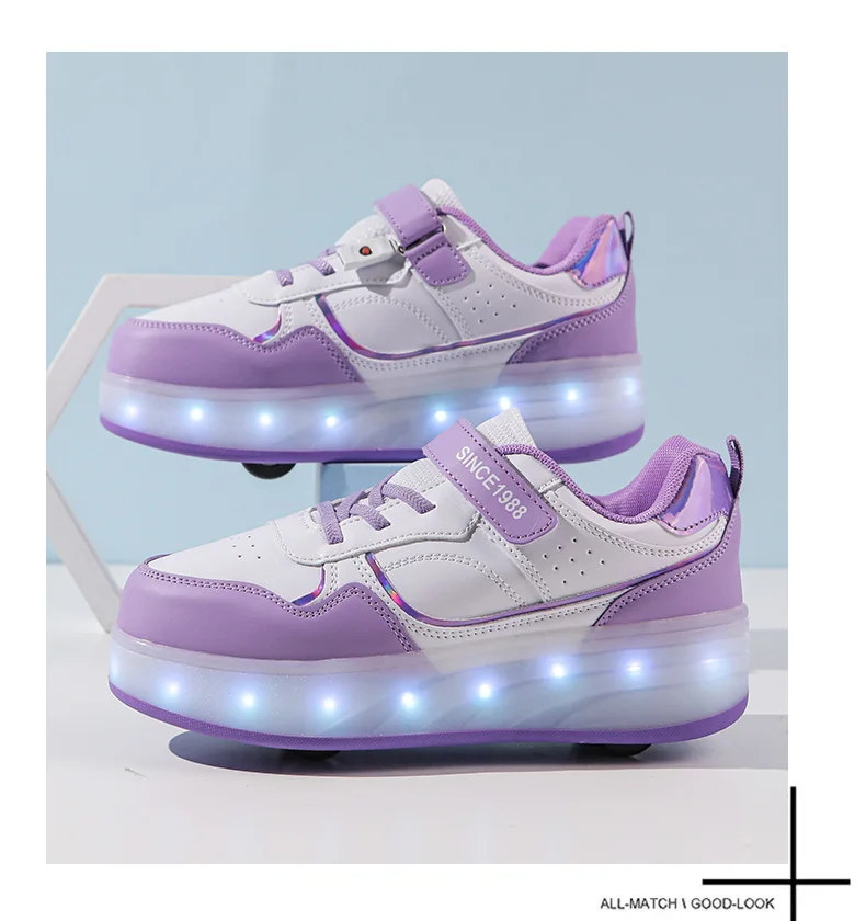Roller Skate Shoes Kids Boys Girls Flashing Light 4 Wheel Roller Shoes Led Light Luminous Sneakers Outdoor Casual Shoes Children
