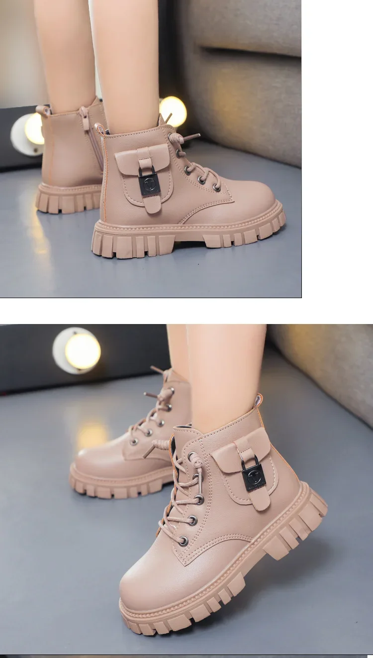 Children Leather Boots Girls Fashion Autumn Winter New Casual Comfortable Short Boots Warm Kids Versatile Anti-slip Cotton Boots