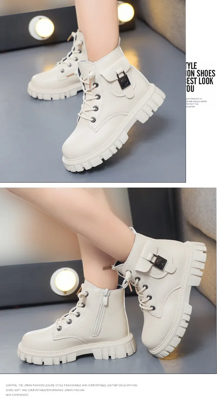 Children Leather Boots Girls Fashion Autumn Winter New Casual Comfortable Short Boots Warm Kids Versatile Anti-slip Cotton Boots