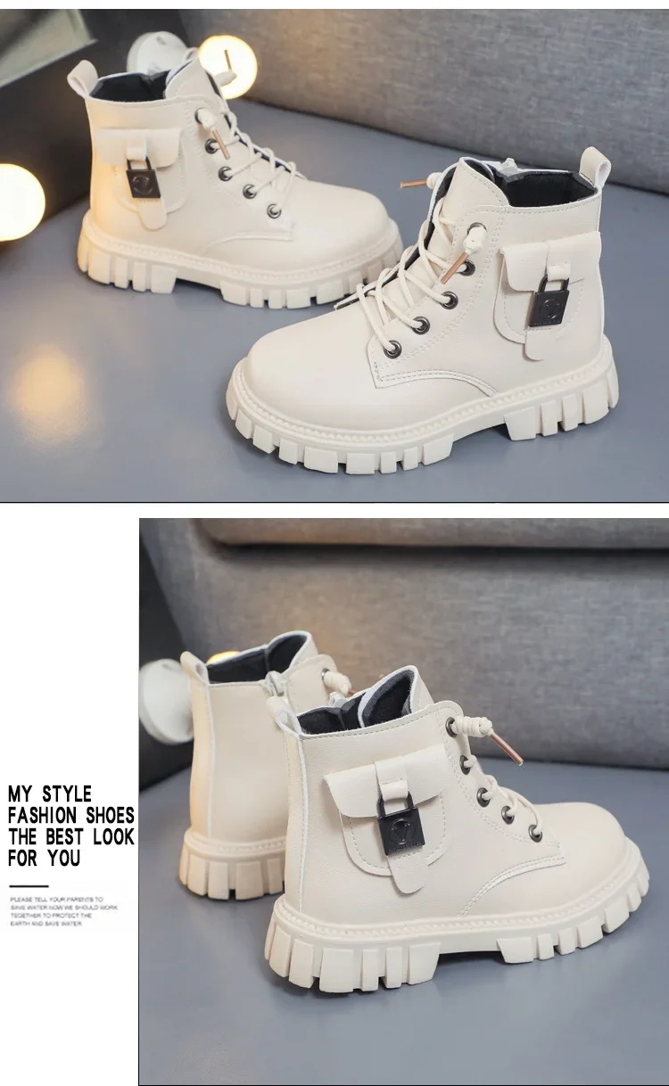 Children Leather Boots Girls Fashion Autumn Winter New Casual Comfortable Short Boots Warm Kids Versatile Anti-slip Cotton Boots