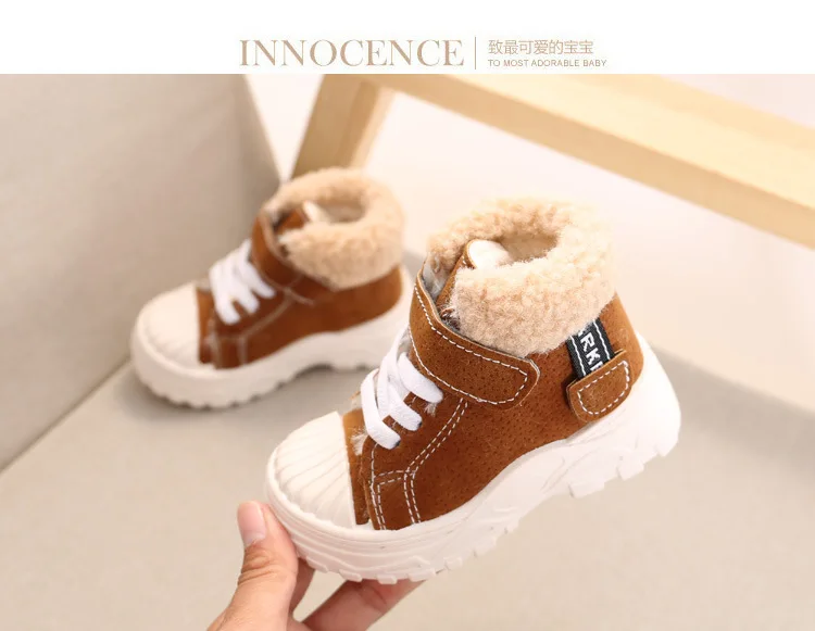 2021 Children Warm Boots Winter New Boys Plus Thicken Velvet Cotton Shoes Girls Waterproof Short Boots Baby Cotton Boots