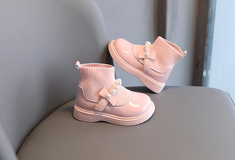 Girl's Short Boots Ankle-High Beading Autumn Fly-Woven Kids Sock Boot Wedges Flexiable Sweet Slip-on Toddler Children Boot 21-30