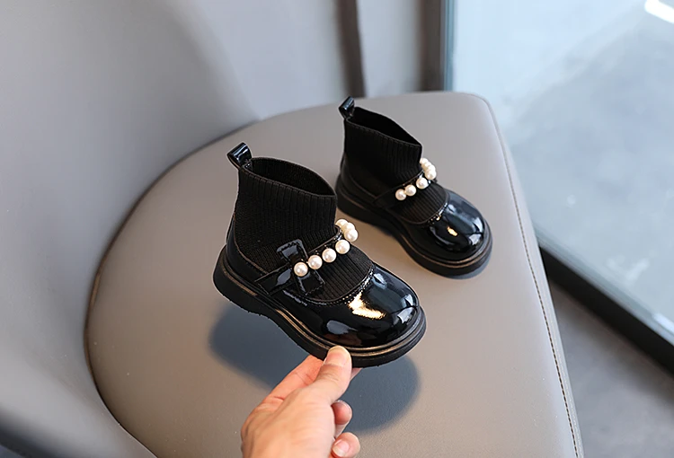 Girl's Short Boots Ankle-High Beading Autumn Fly-Woven Kids Sock Boot Wedges Flexiable Sweet Slip-on Toddler Children Boot 21-30