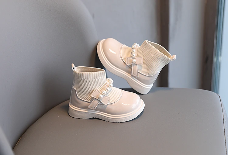 Girl's Short Boots Ankle-High Beading Autumn Fly-Woven Kids Sock Boot Wedges Flexiable Sweet Slip-on Toddler Children Boot 21-30