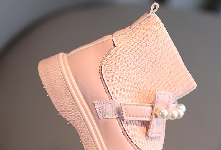 Girl's Short Boots Ankle-High Beading Autumn Fly-Woven Kids Sock Boot Wedges Flexiable Sweet Slip-on Toddler Children Boot 21-30