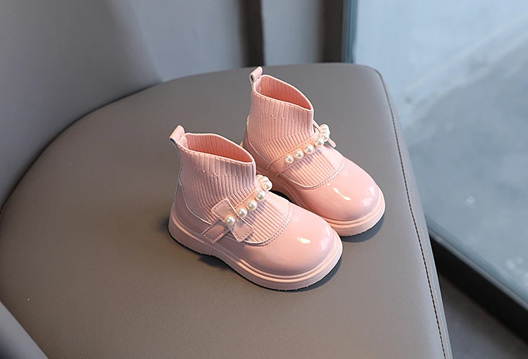 Girl's Short Boots Ankle-High Beading Autumn Fly-Woven Kids Sock Boot Wedges Flexiable Sweet Slip-on Toddler Children Boot 21-30