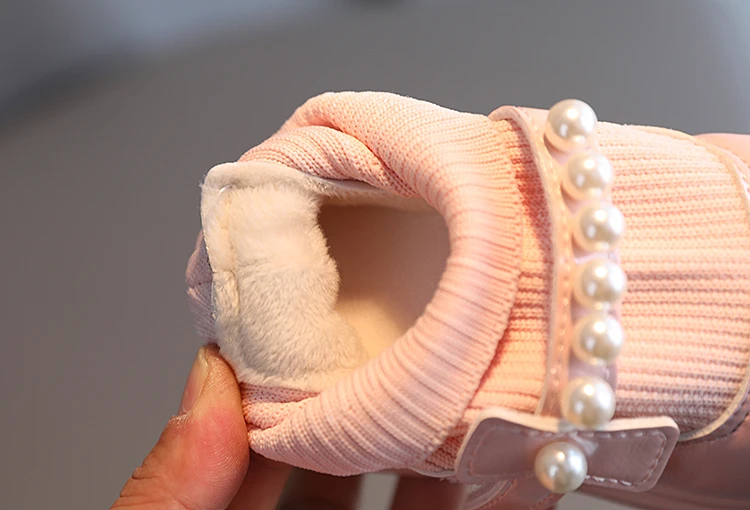 Girl's Short Boots Ankle-High Beading Autumn Fly-Woven Kids Sock Boot Wedges Flexiable Sweet Slip-on Toddler Children Boot 21-30