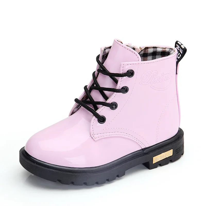 New Children Shoes Boots for Children Size 21-37 Boots for Girl PU Leather Waterproof Winter Kids Snow Shoes Girls Boots