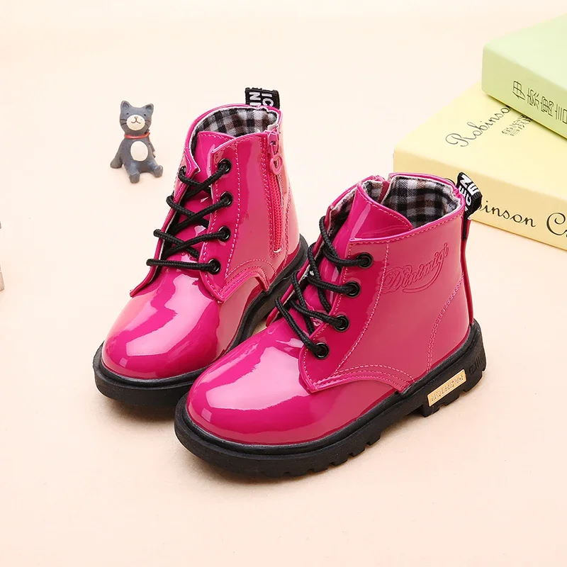 New Children Shoes Boots for Children Size 21-37 Boots for Girl PU Leather Waterproof Winter Kids Snow Shoes Girls Boots