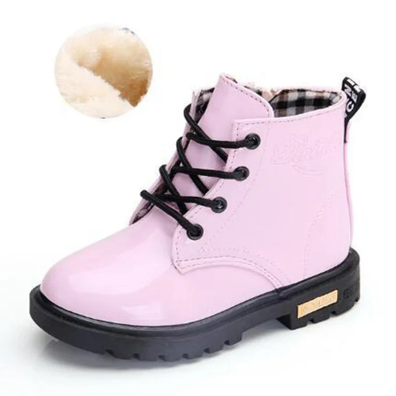 New Children Shoes Boots for Children Size 21-37 Boots for Girl PU Leather Waterproof Winter Kids Snow Shoes Girls Boots