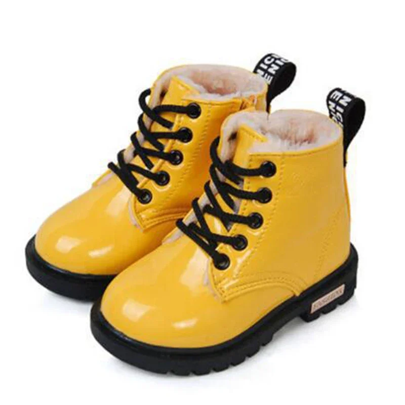 New Children Shoes Boots for Children Size 21-37 Boots for Girl PU Leather Waterproof Winter Kids Snow Shoes Girls Boots