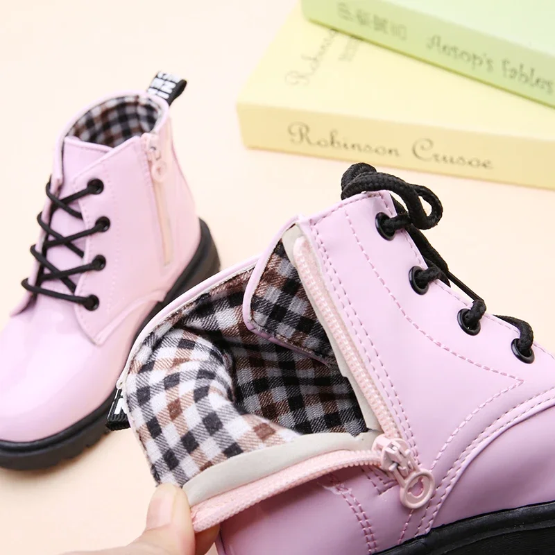 New Children Shoes Boots for Children Size 21-37 Boots for Girl PU Leather Waterproof Winter Kids Snow Shoes Girls Boots