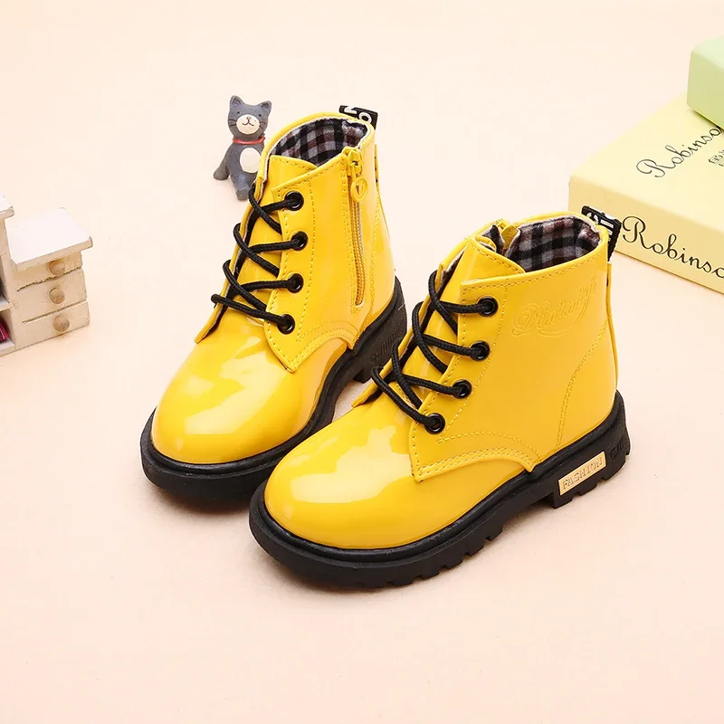 New Children Shoes Boots for Children Size 21-37 Boots for Girl PU Leather Waterproof Winter Kids Snow Shoes Girls Boots