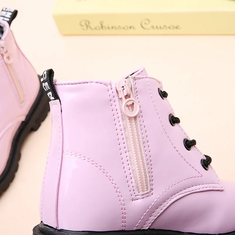New Children Shoes Boots for Children Size 21-37 Boots for Girl PU Leather Waterproof Winter Kids Snow Shoes Girls Boots