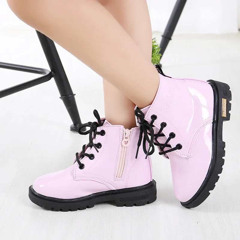 New Children Shoes Boots for Children Size 21-37 Boots for Girl PU Leather Waterproof Winter Kids Snow Shoes Girls Boots