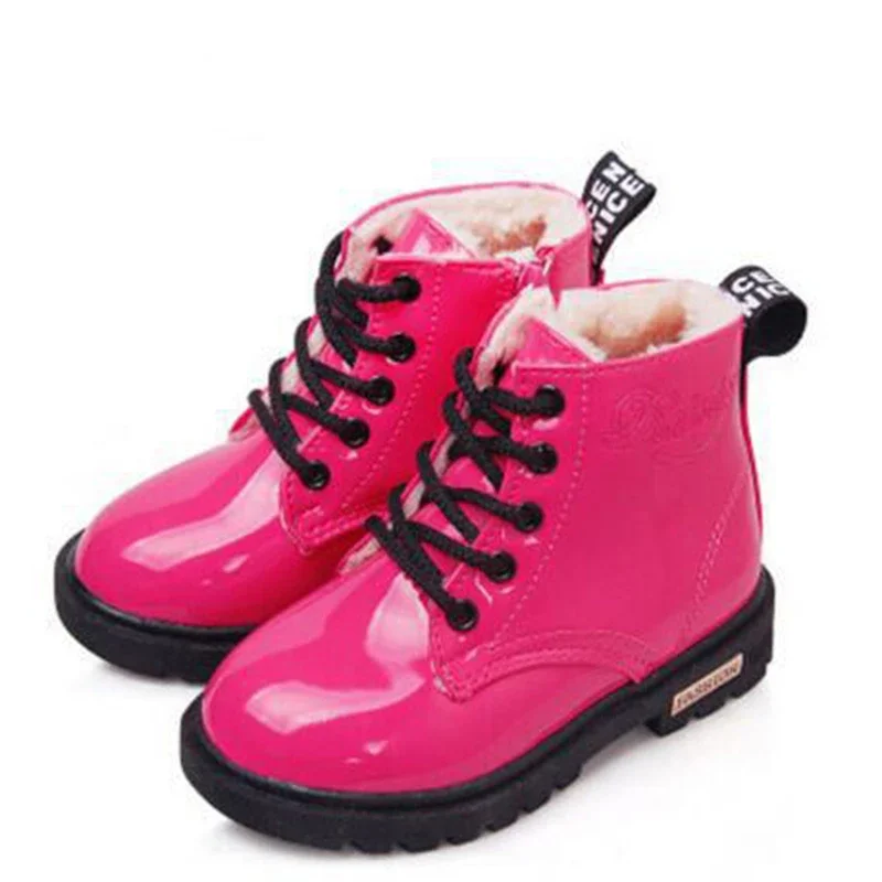 New Children Shoes Boots for Children Size 21-37 Boots for Girl PU Leather Waterproof Winter Kids Snow Shoes Girls Boots