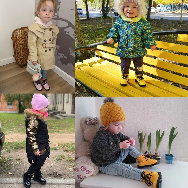 New Children Shoes Boots for Children Size 21-37 Boots for Girl PU Leather Waterproof Winter Kids Snow Shoes Girls Boots