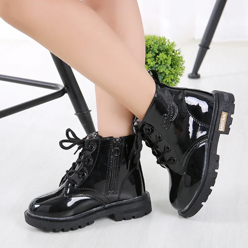 New Children Shoes Boots for Children Size 21-37 Boots for Girl PU Leather Waterproof Winter Kids Snow Shoes Girls Boots