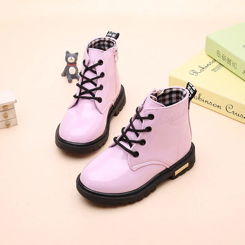 New Children Shoes Boots for Children Size 21-37 Boots for Girl PU Leather Waterproof Winter Kids Snow Shoes Girls Boots