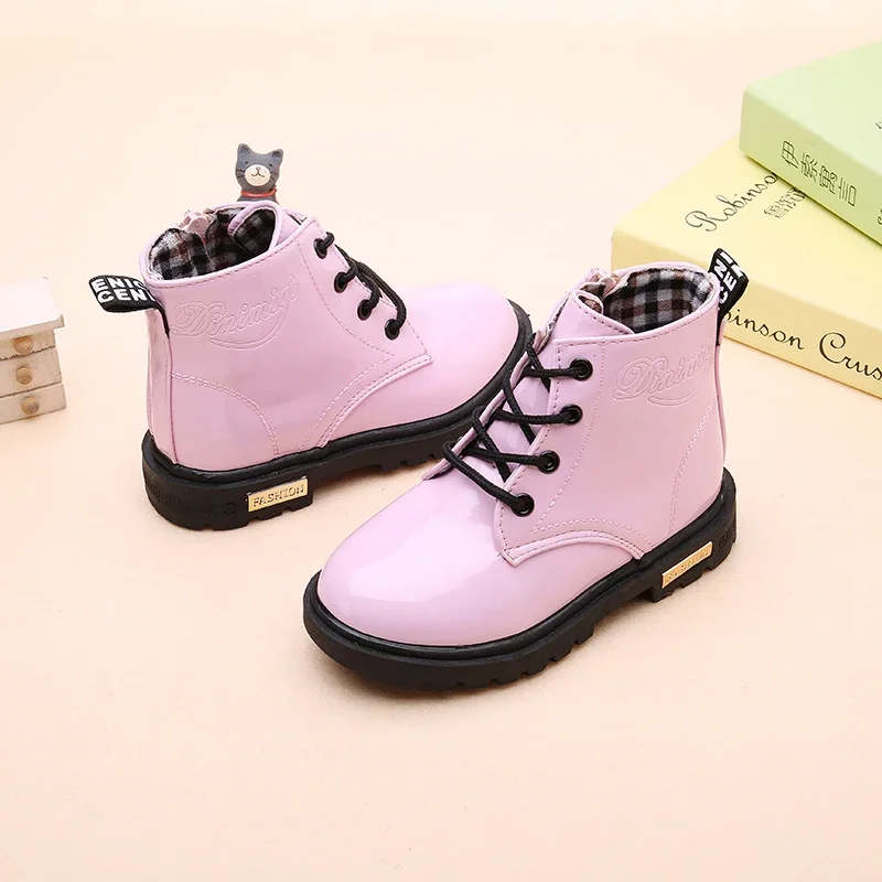 New Children Shoes Boots for Children Size 21-37 Boots for Girl PU Leather Waterproof Winter Kids Snow Shoes Girls Boots