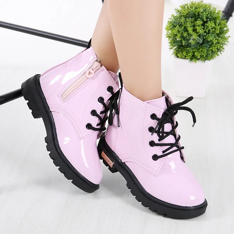 New Children Shoes Boots for Children Size 21-37 Boots for Girl PU Leather Waterproof Winter Kids Snow Shoes Girls Boots