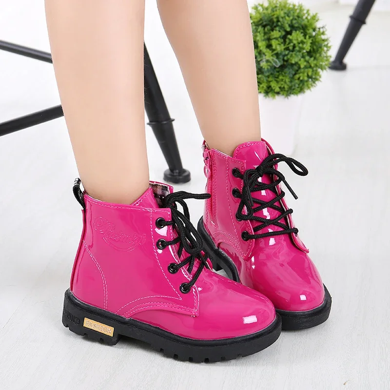 New Children Shoes Boots for Children Size 21-37 Boots for Girl PU Leather Waterproof Winter Kids Snow Shoes Girls Boots