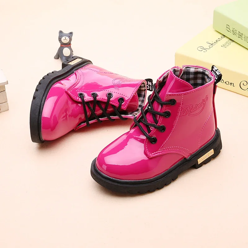 New Children Shoes Boots for Children Size 21-37 Boots for Girl PU Leather Waterproof Winter Kids Snow Shoes Girls Boots