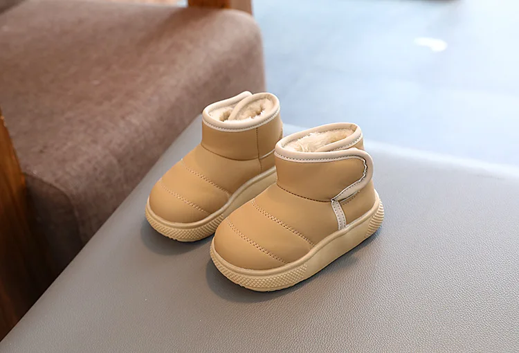 Children Short Boots Hook & Loop Kids Casual Leather Boots Non-slip Boys Girls Thick Warm Plush Fur Boots Simple 2024 Winter New