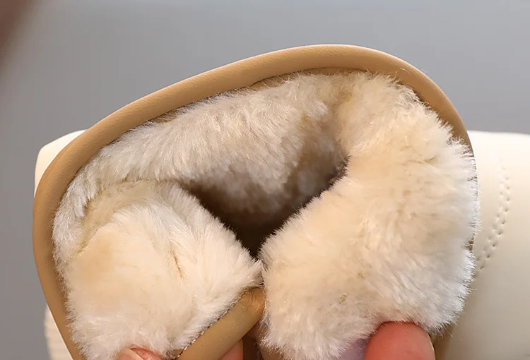 Children Short Boots Hook & Loop Kids Casual Leather Boots Non-slip Boys Girls Thick Warm Plush Fur Boots Simple 2024 Winter New