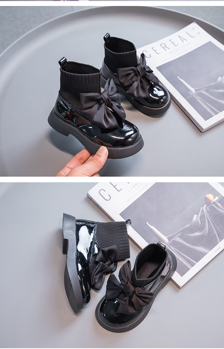 Girls Black Non-slip Kids Fashion Bow Elegant 2022 Glossy UK Uniform Child School Shoes Simple Casual 2022 Sock Boots Breathable Girls Black Non-slip Kids Fashion Bow Elegant 2022 Glossy UK Uniform Child School Shoes Simple Casual 2022 Sock Boots Breathable