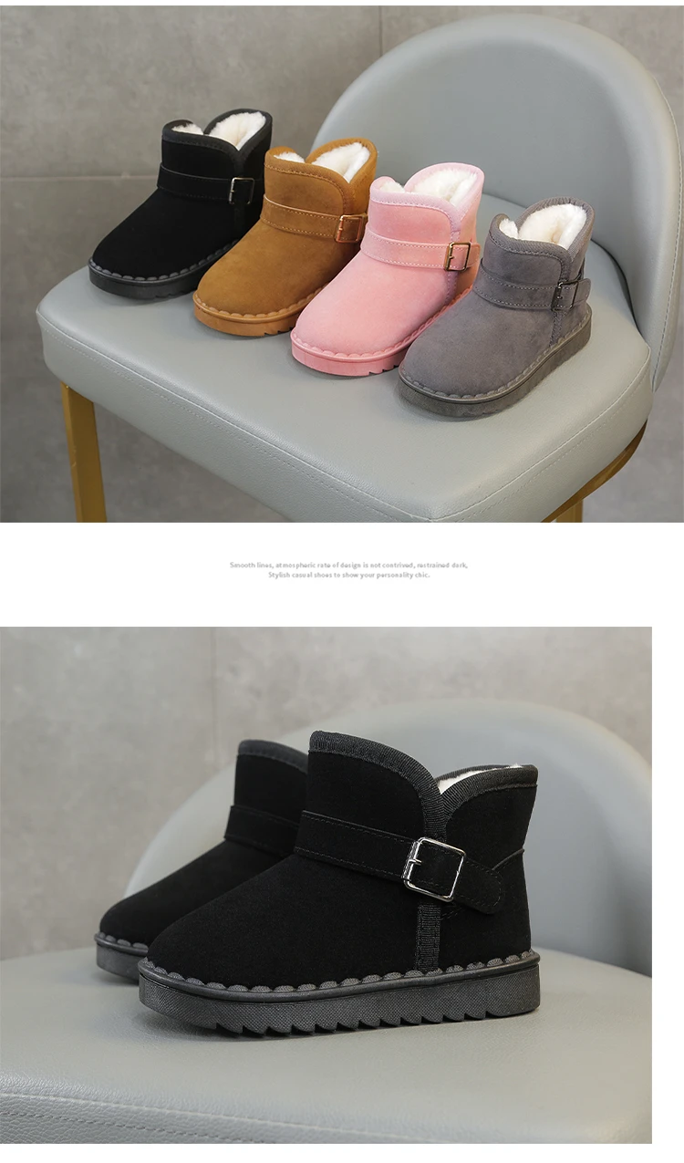Boys Thermal Boots Kids Versatile Casual Buckle Non-slip Children Fashion Simple Non-slip Girls Snow Boots Cotton Winter Autumn