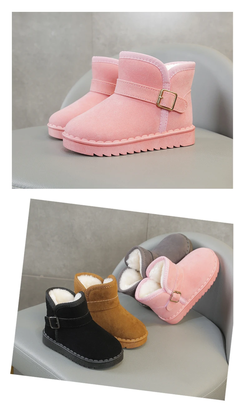Boys Thermal Boots Kids Versatile Casual Buckle Non-slip Children Fashion Simple Non-slip Girls Snow Boots Cotton Winter Autumn