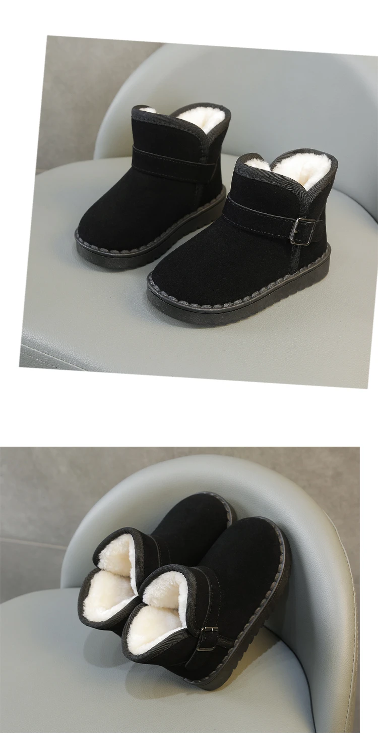 Boys Thermal Boots Kids Versatile Casual Buckle Non-slip Children Fashion Simple Non-slip Girls Snow Boots Cotton Winter Autumn
