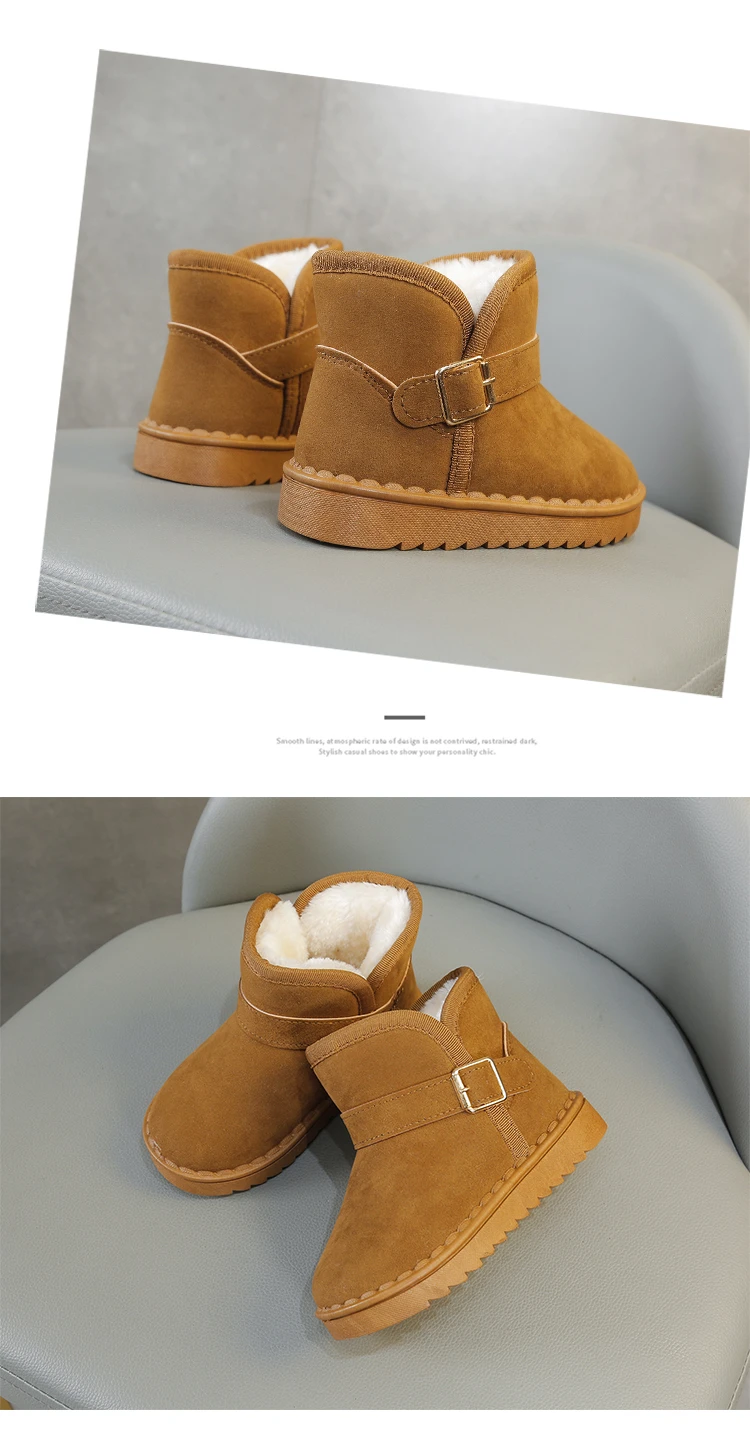 Boys Thermal Boots Kids Versatile Casual Buckle Non-slip Children Fashion Simple Non-slip Girls Snow Boots Cotton Winter Autumn