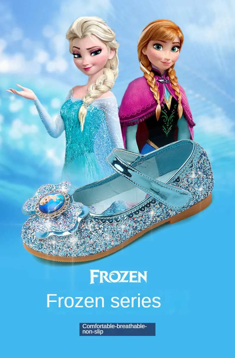 Disney Frozen Princess Elsa Cartoon Soft Sole Sandals Baby Girl Princess Shoes Crystal Shoes Children Flat Girl Leather Shoes
