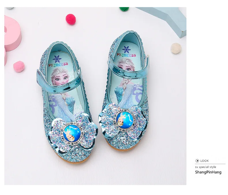 Disney Frozen Princess Elsa Cartoon Soft Sole Sandals Baby Girl Princess Shoes Crystal Shoes Children Flat Girl Leather Shoes