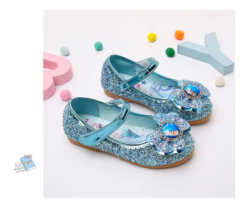 Disney Frozen Princess Elsa Cartoon Soft Sole Sandals Baby Girl Princess Shoes Crystal Shoes Children Flat Girl Leather Shoes