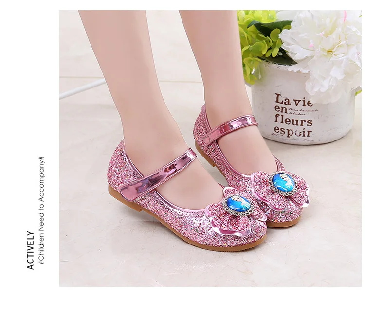 Disney Frozen Princess Elsa Cartoon Soft Sole Sandals Baby Girl Princess Shoes Crystal Shoes Children Flat Girl Leather Shoes