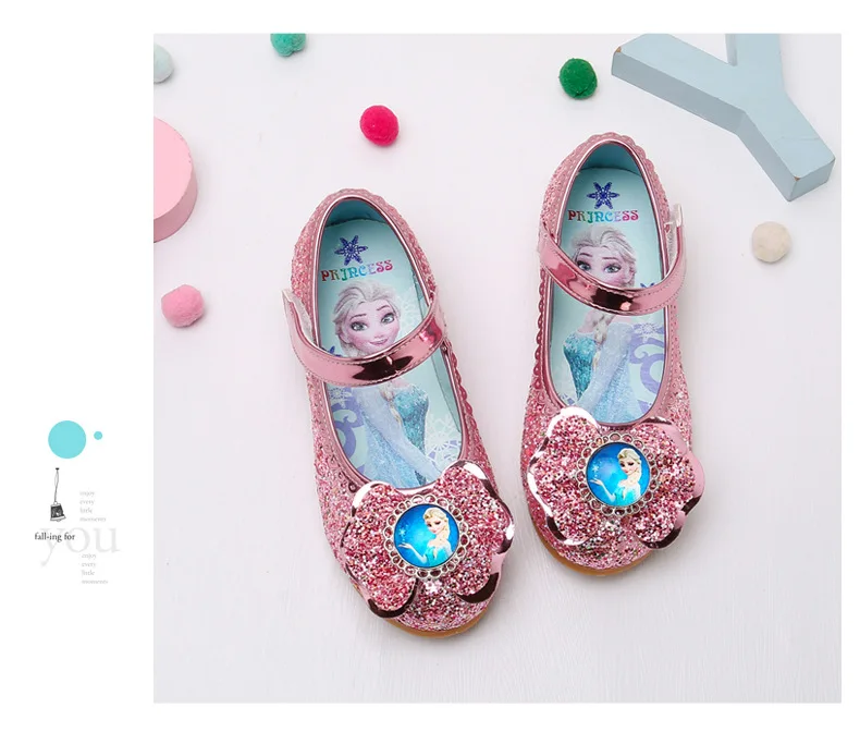 Disney Frozen Princess Elsa Cartoon Soft Sole Sandals Baby Girl Princess Shoes Crystal Shoes Children Flat Girl Leather Shoes