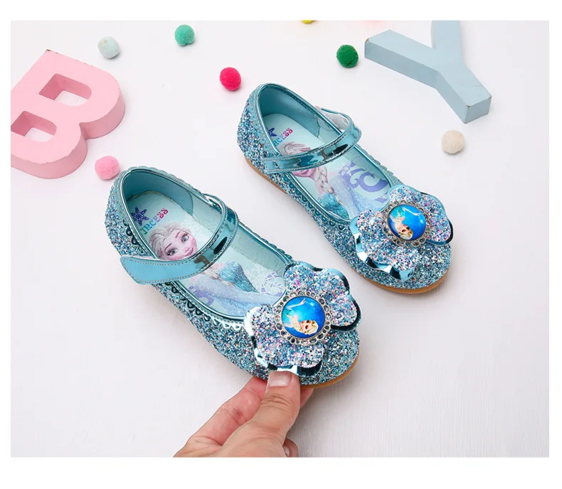 Disney Frozen Princess Elsa Cartoon Soft Sole Sandals Baby Girl Princess Shoes Crystal Shoes Children Flat Girl Leather Shoes