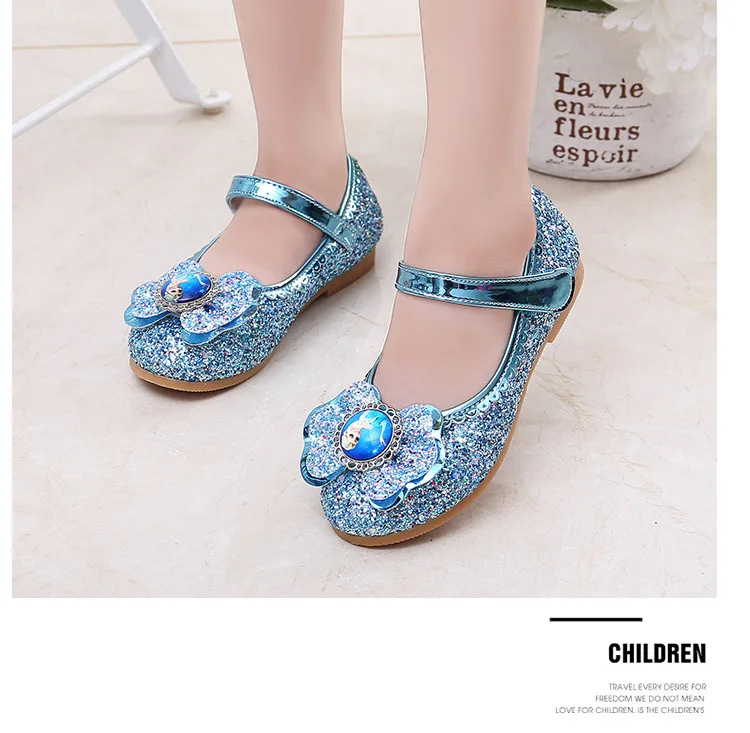 Disney Frozen Princess Elsa Cartoon Soft Sole Sandals Baby Girl Princess Shoes Crystal Shoes Children Flat Girl Leather Shoes