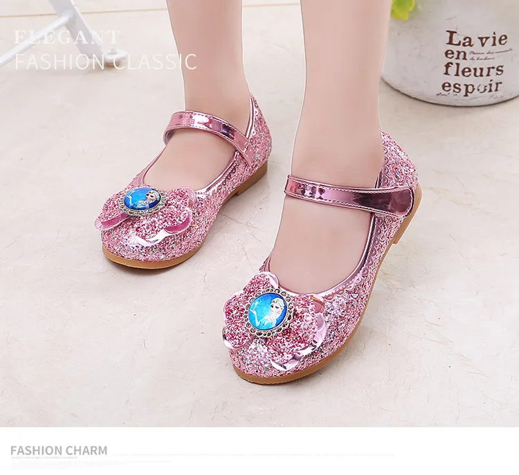 Disney Frozen Princess Elsa Cartoon Soft Sole Sandals Baby Girl Princess Shoes Crystal Shoes Children Flat Girl Leather Shoes